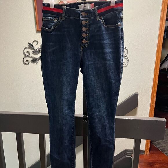 EUC Cabi Button Fly Size 4 Skinny Blue Jeans Red Stripe #JTA007 - Picture 6 of 6